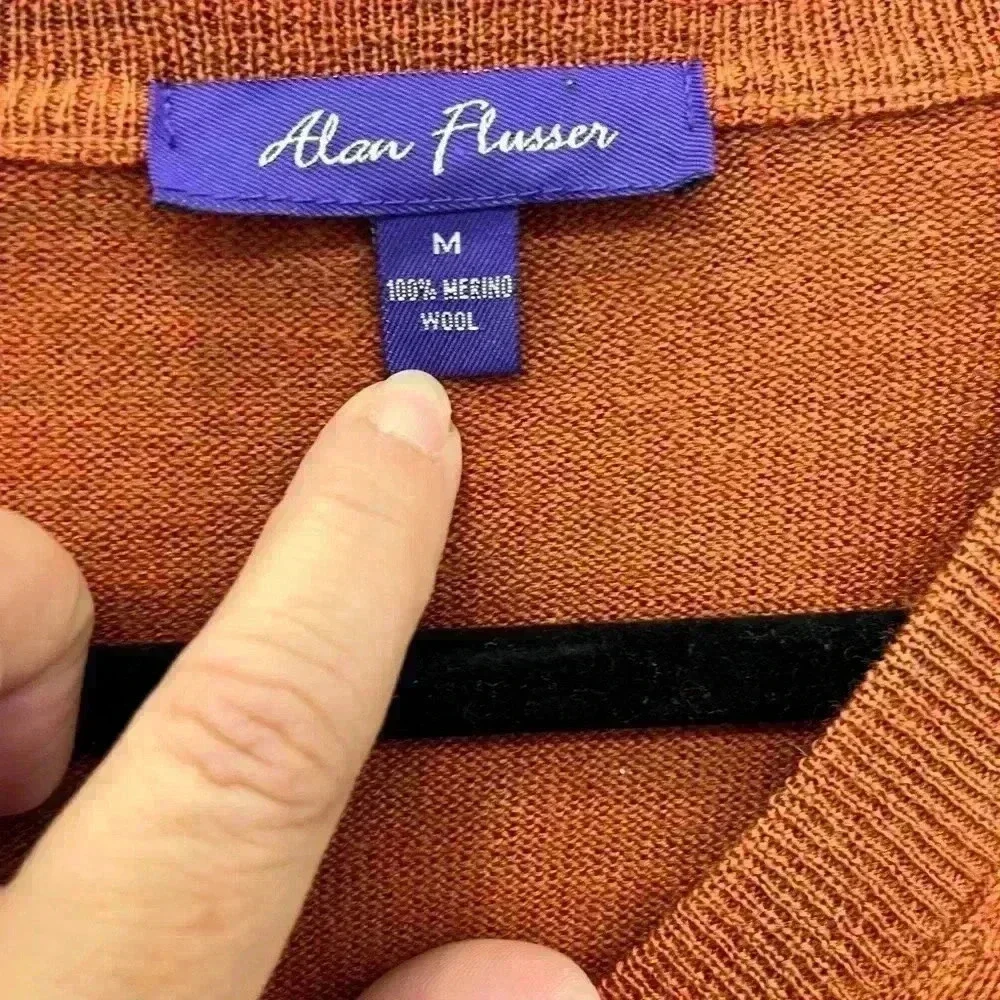 Alan Flusser 100% Merino Wool Sweater, v neck, pullover, in Autumn orange